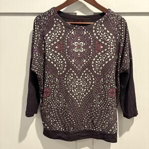 Custo Barcelona Top Womens Small Purple Gray Heart Mandala Graphic Pullover Soft